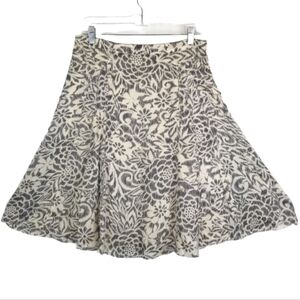 Sigrid Olsen Silk Midi Skirt Womens Size 6 A Line Floral Print Artsy Cream Gray